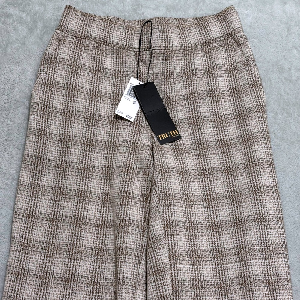 Truth by Republic Wide Leg Pants Womens Small Taupe Glen Plaid NWT - Picture 2 of 12